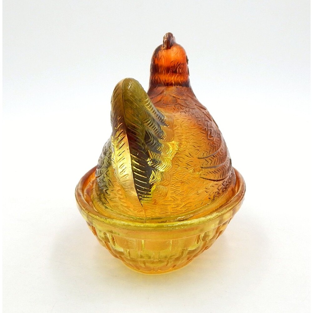 Glass Hen On Nest Ombre Amber Yellow 6 Inch Covered Candy Dish Vintage - Picture 3 of 14
